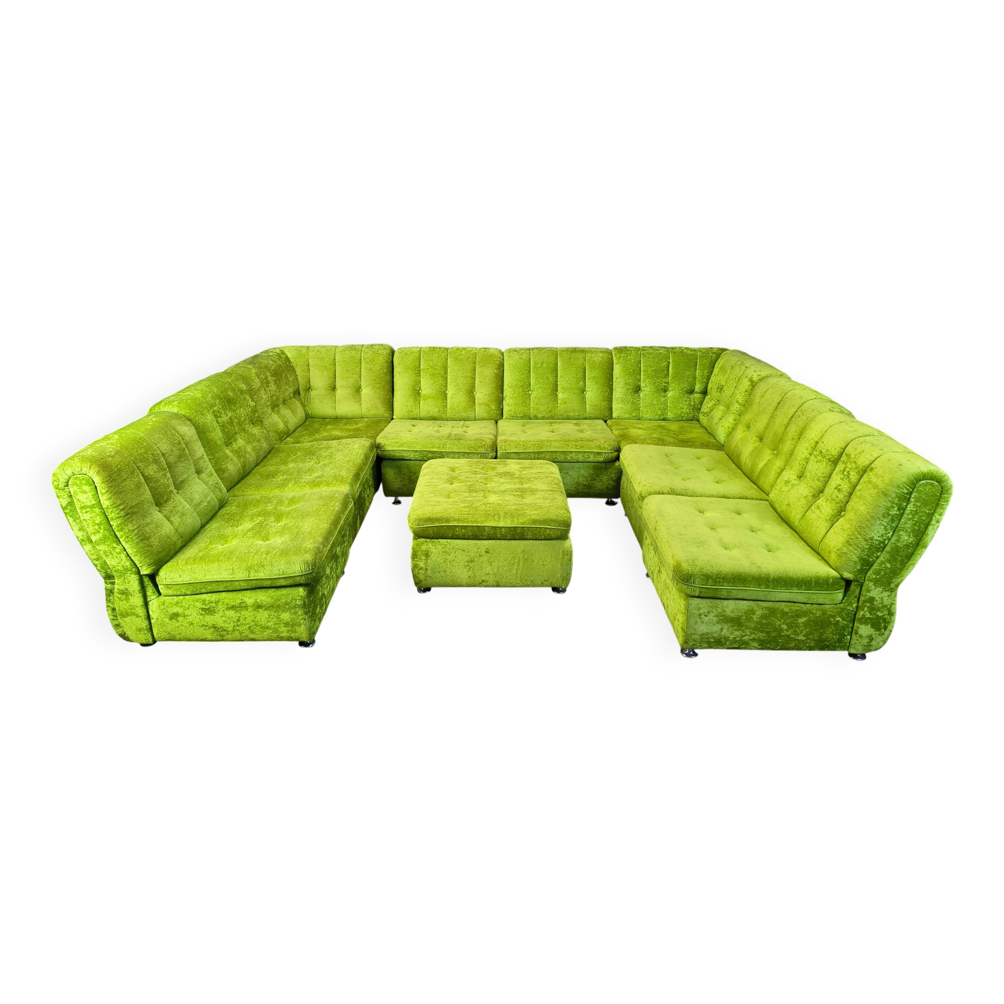 Vintage green velvet modular sofa set, 1970s