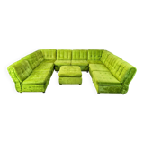 Vintage green velvet modular sofa set, 1970s