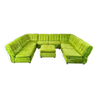 Canapé modulable en velours vert vintage, années 1970