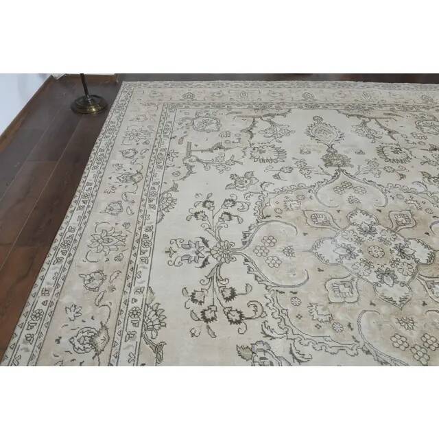 1970s Vintage Persian Handmade Wool Cotton Brown Beige Area Rug 289x381