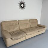 Old 3-seater beige leather sofa designed by Carl Larsson De Sede, vintage 80s