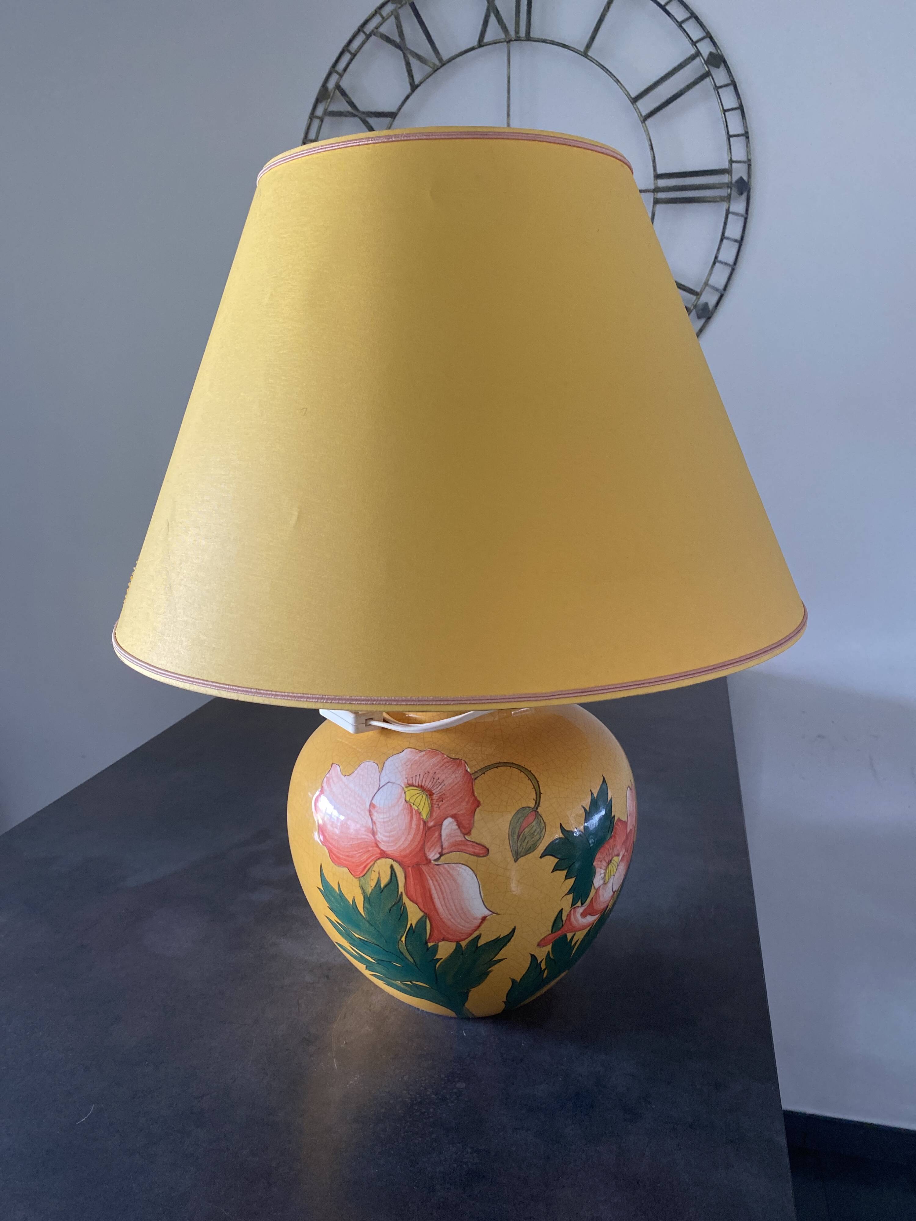 Antique ceramic lamp signed Louis Drimmer – original shade