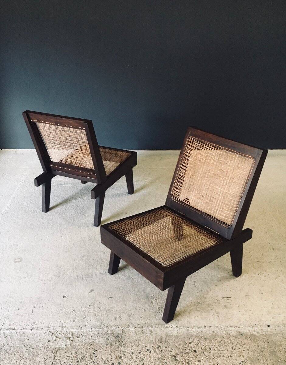 Low Modernist Folding Chairs by Pierre Jeanneret for Chandigarh, India, 1960s, Set of 2
