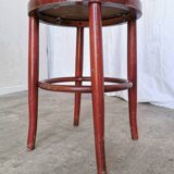 Vintage Irish Pub Stool: Green Leather Seat, Bentwood Thonet Style
