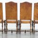 Set of 4 antique wooden and sheepskin leather dining chairs