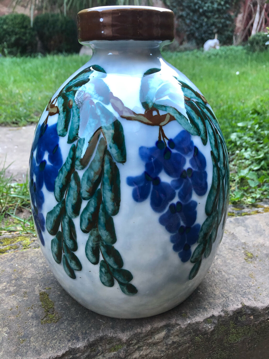 Vase art deco decoration with wisteria signed camille tharaud