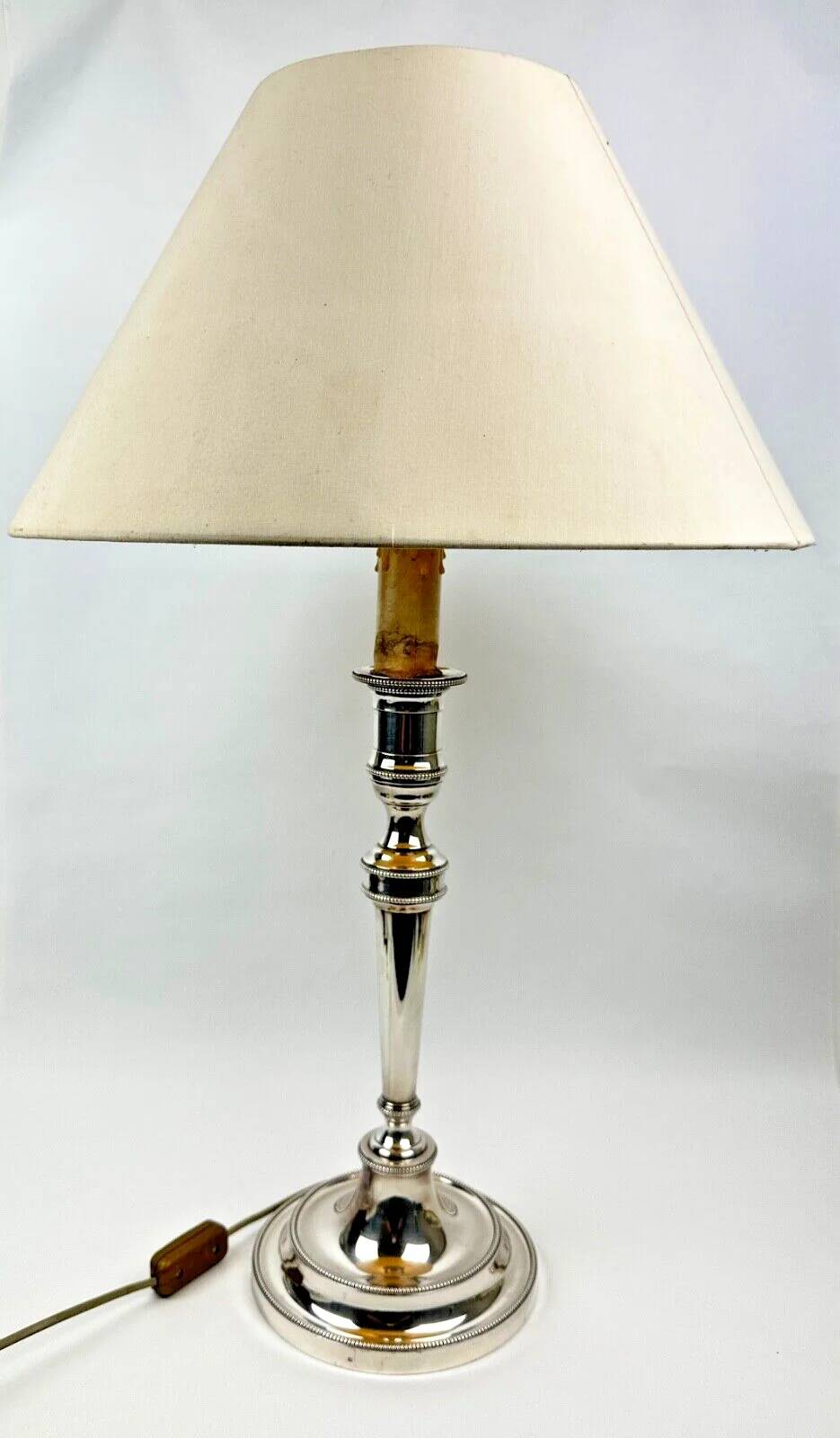 Silver-plated bronze lamp base, candlestick converted into a lamp, H. 53.5 cm