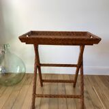Rattan console exotic wood vintage removable tray 70s