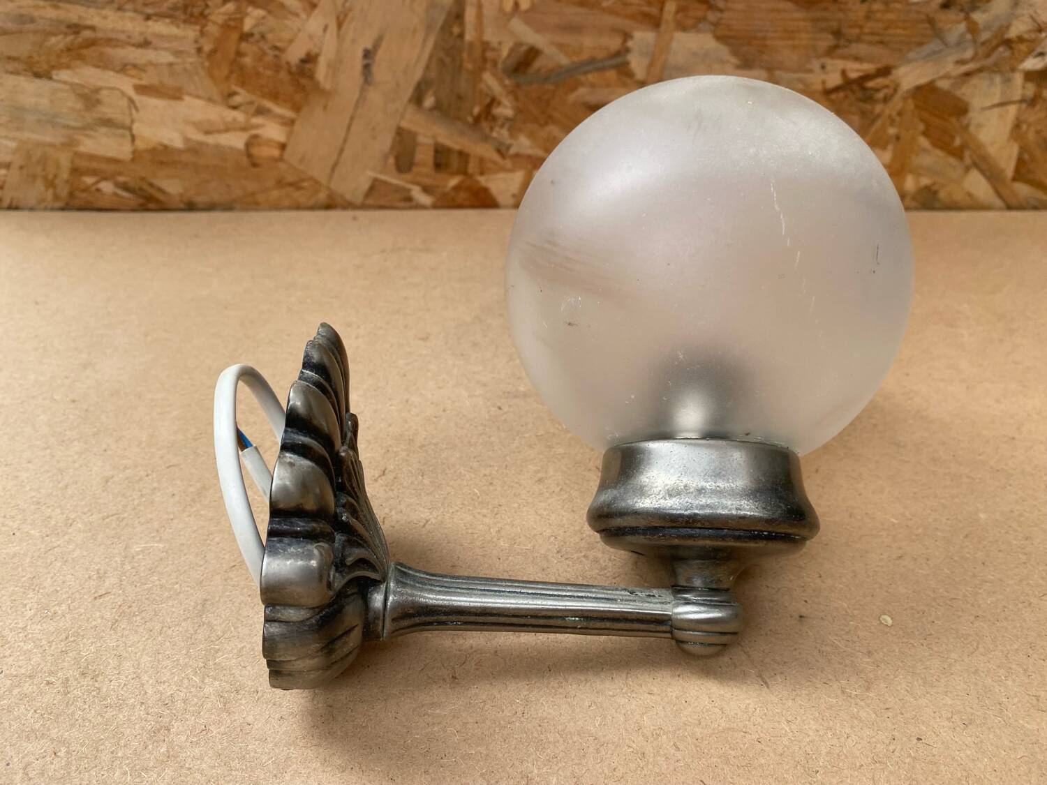 Old Grey Metal Wall Lamp + Vintage Glass Ball