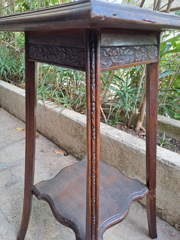 Sellette haute guéridon Art nouveau Bois marron vernissé marbre France 20'S Décoration vintage rétro