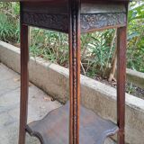 High art nouveau pedestal table brown wood varnished marble france 20's retro vintage decoration