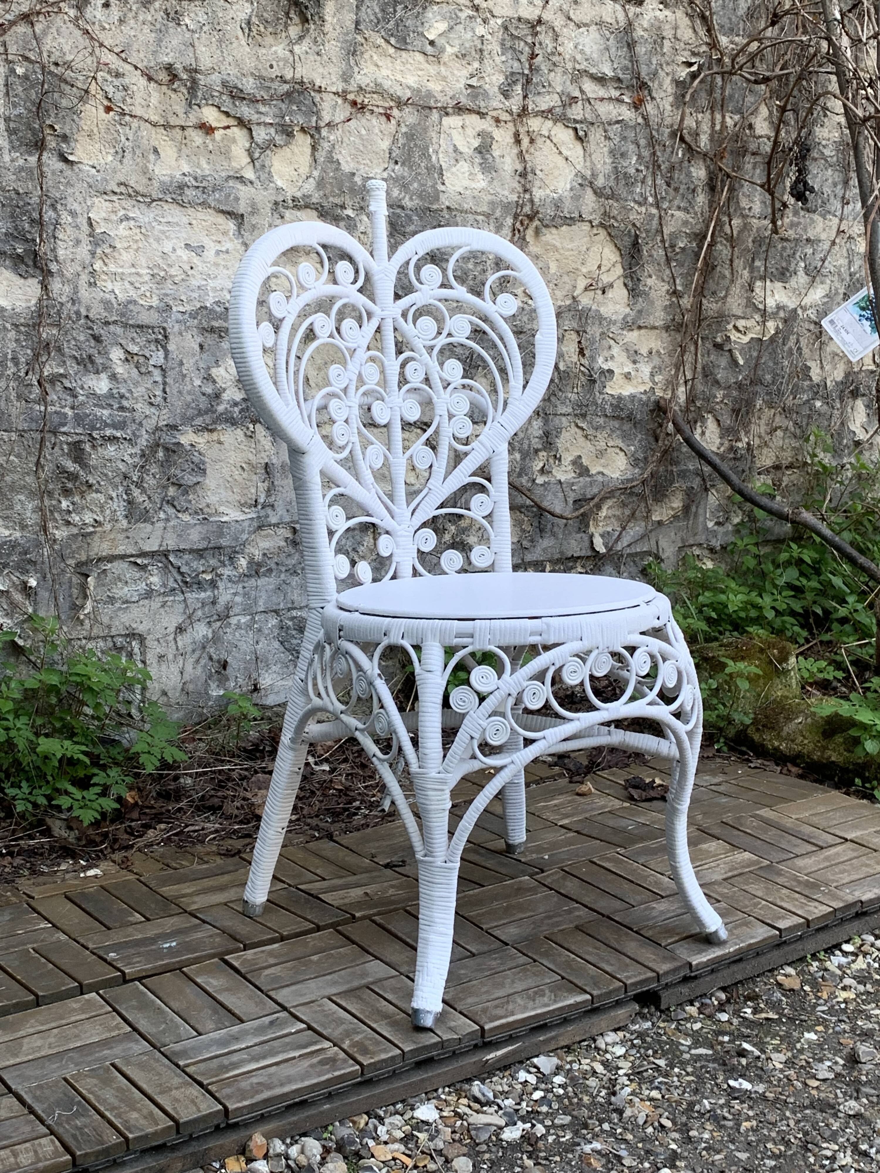 Peacock heart chair, white rattan, 1970s
