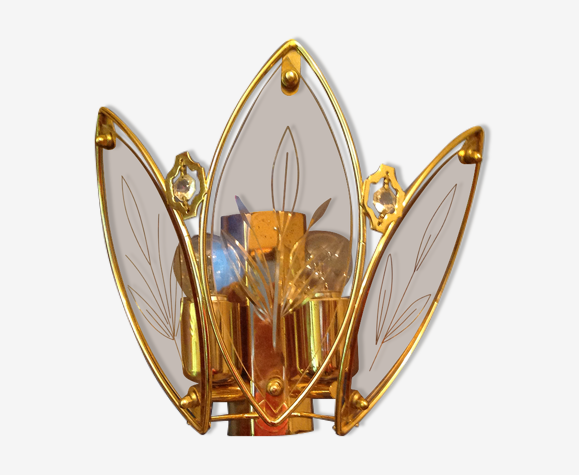 Applique des années 80 en verre et métal doré.