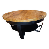 Table basse ronde en bois et fer forgé