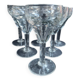 6 old blown and cut bistro glasses