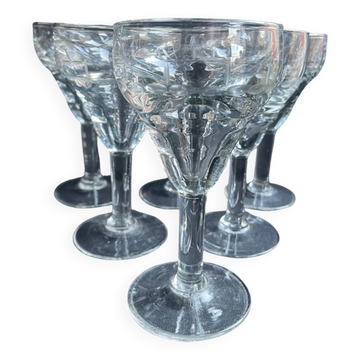 6 anciens verres de bistrot soufflés et taillés
