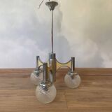 Lustre vintage 3 feux chromé globes verre