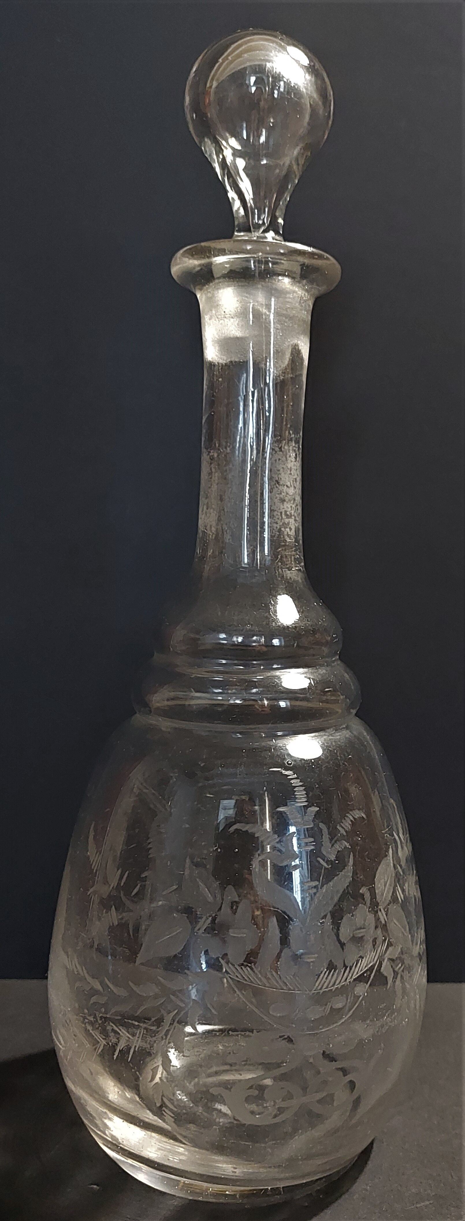 Engraved glass decanter late nineteenth century