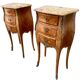 Pair of bedside tables in marquetry – veined marble top – Louis XV style