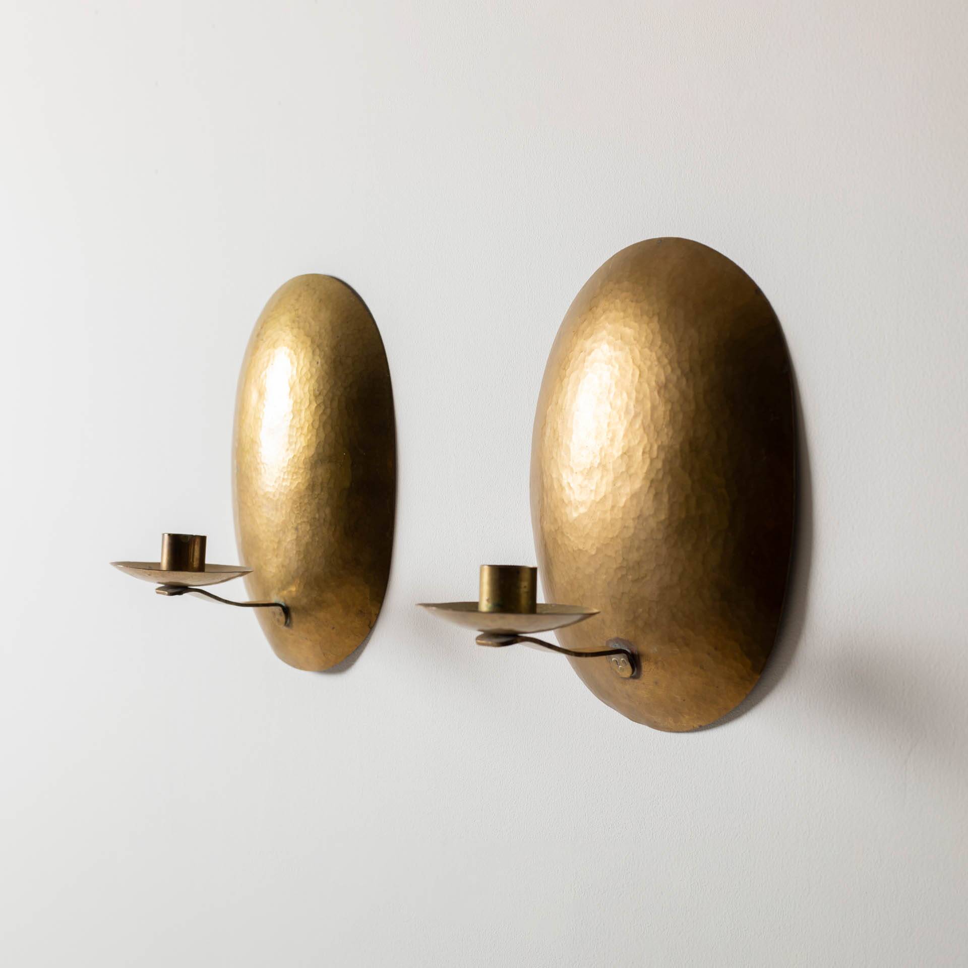 Mid century brass oval wall candelabra, set of 2, Sweden, 1950s