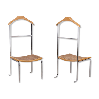 Pair of blond beech night valet chairs, 1980s