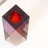 Murano 'Sommerso' large facet cut glass vase