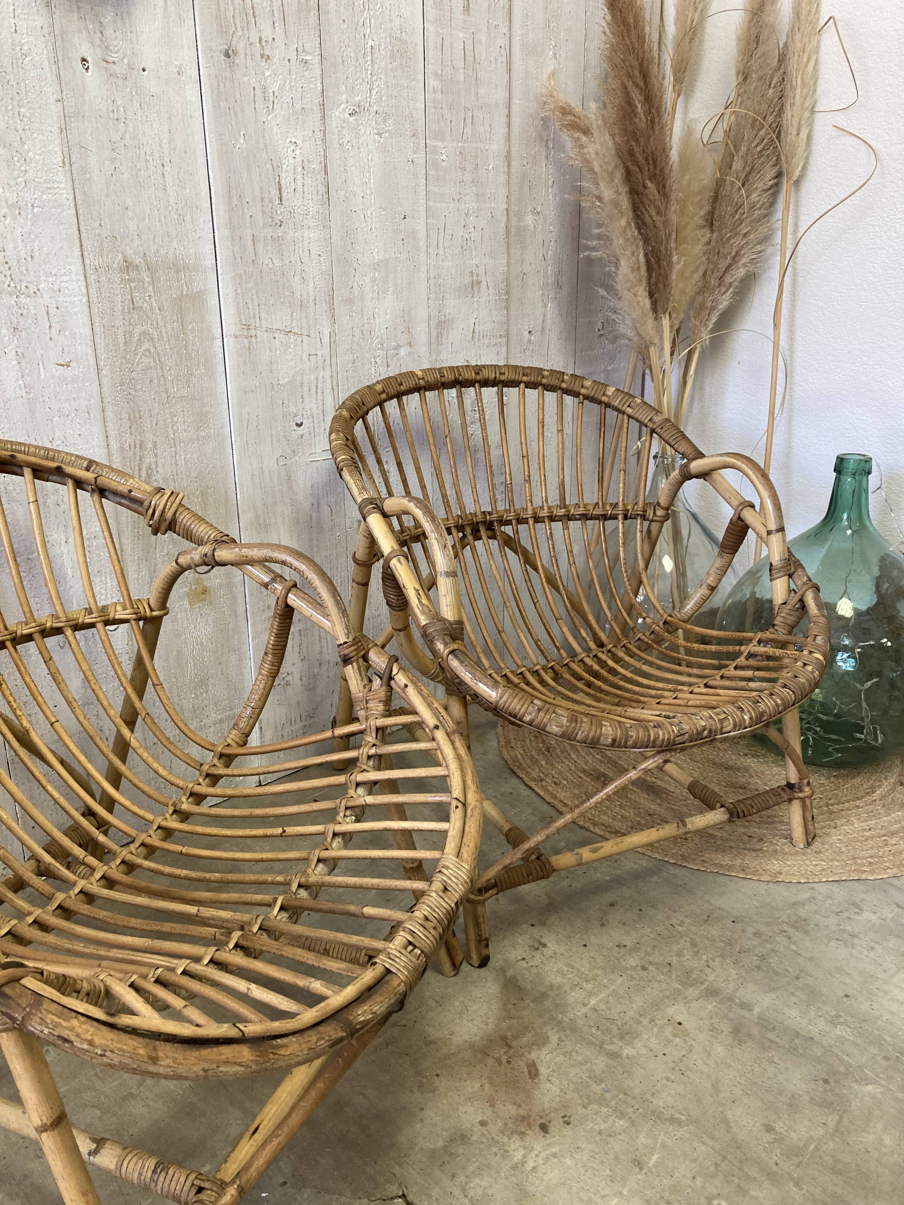 Pair of vintage rattan armchairs