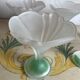 Set of 6 Art Deco dessert bowls in frosted glass with a gradient stem.