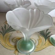Set of 6 Art Deco dessert bowls in frosted glass with a gradient amber stem.