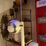 60s eyeball chandelier, 3 white globes, Aluminor