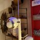 60s eyeball chandelier, 3 white globes, Aluminor