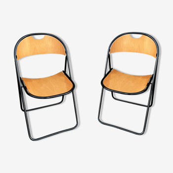 Duo de chaises pliantes en bois et métal