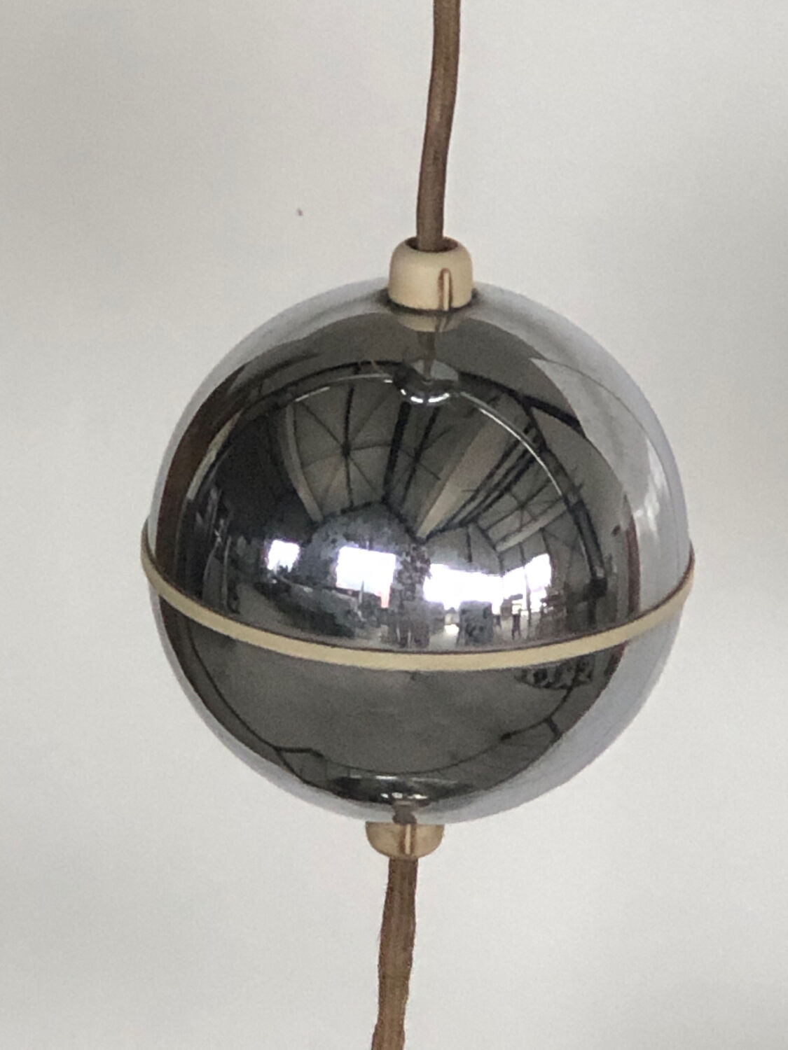 Vintage sphere pendant light in silver metal from the 70s