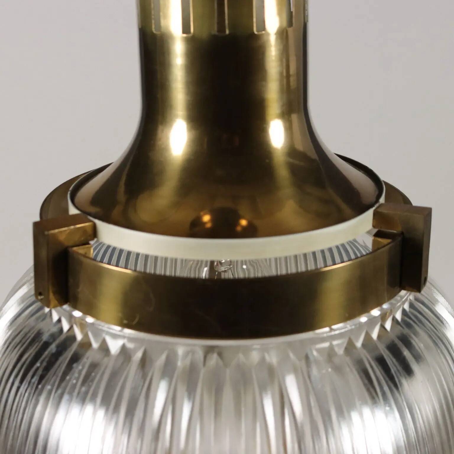 Vintage ceiling light from the 1960s in brass and glass.