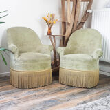 Vintage pistachio green velvet toad chair