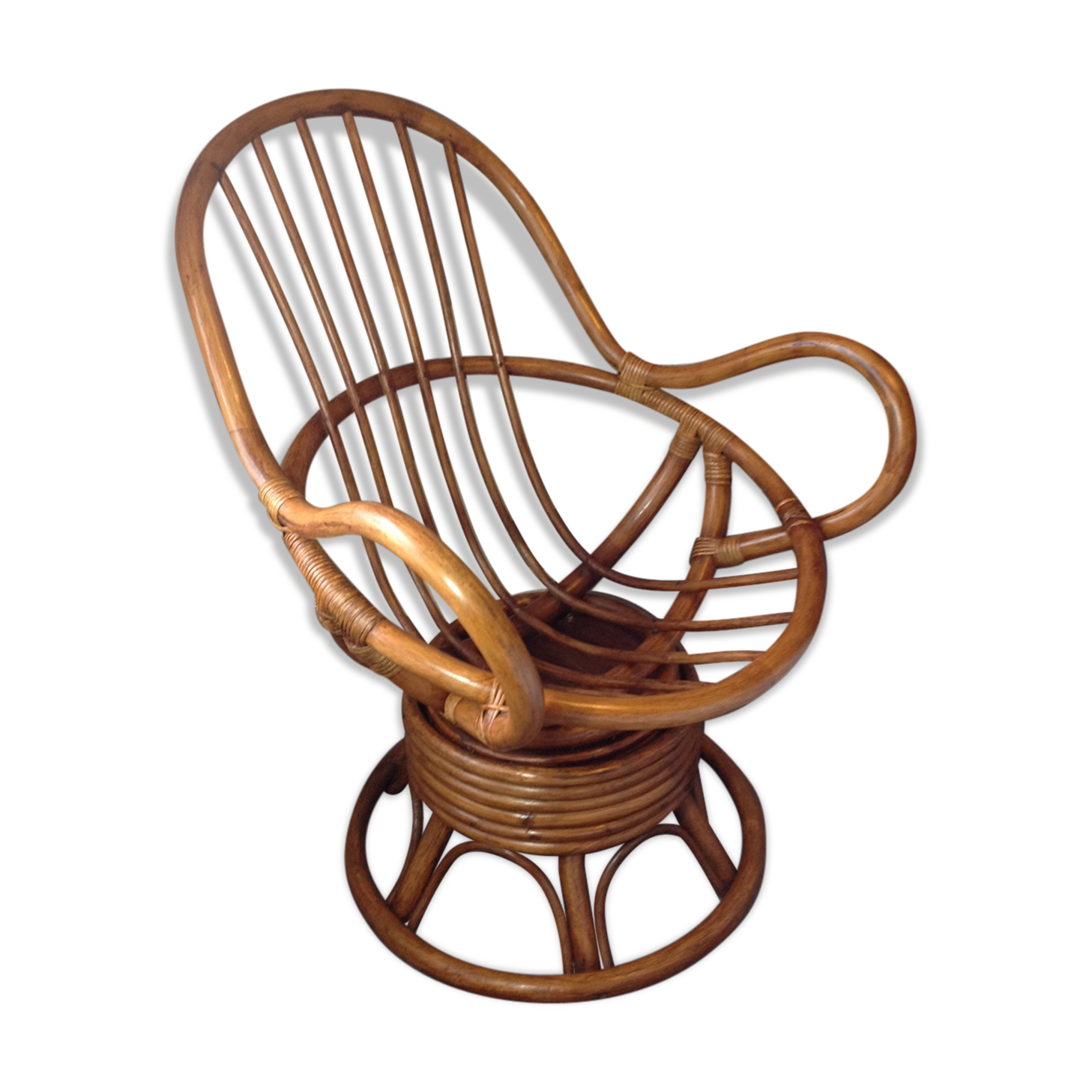Fauteuil pivotant rotin bambou vintage