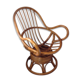 Fauteuil pivotant rotin bambou vintage