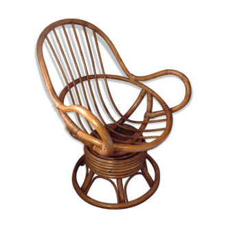 Big armchair swivel rattan bamboo vintage
