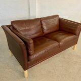 Danish mid-century vintage Mogens Hansen 2 person cognac brown leather sofa 60s