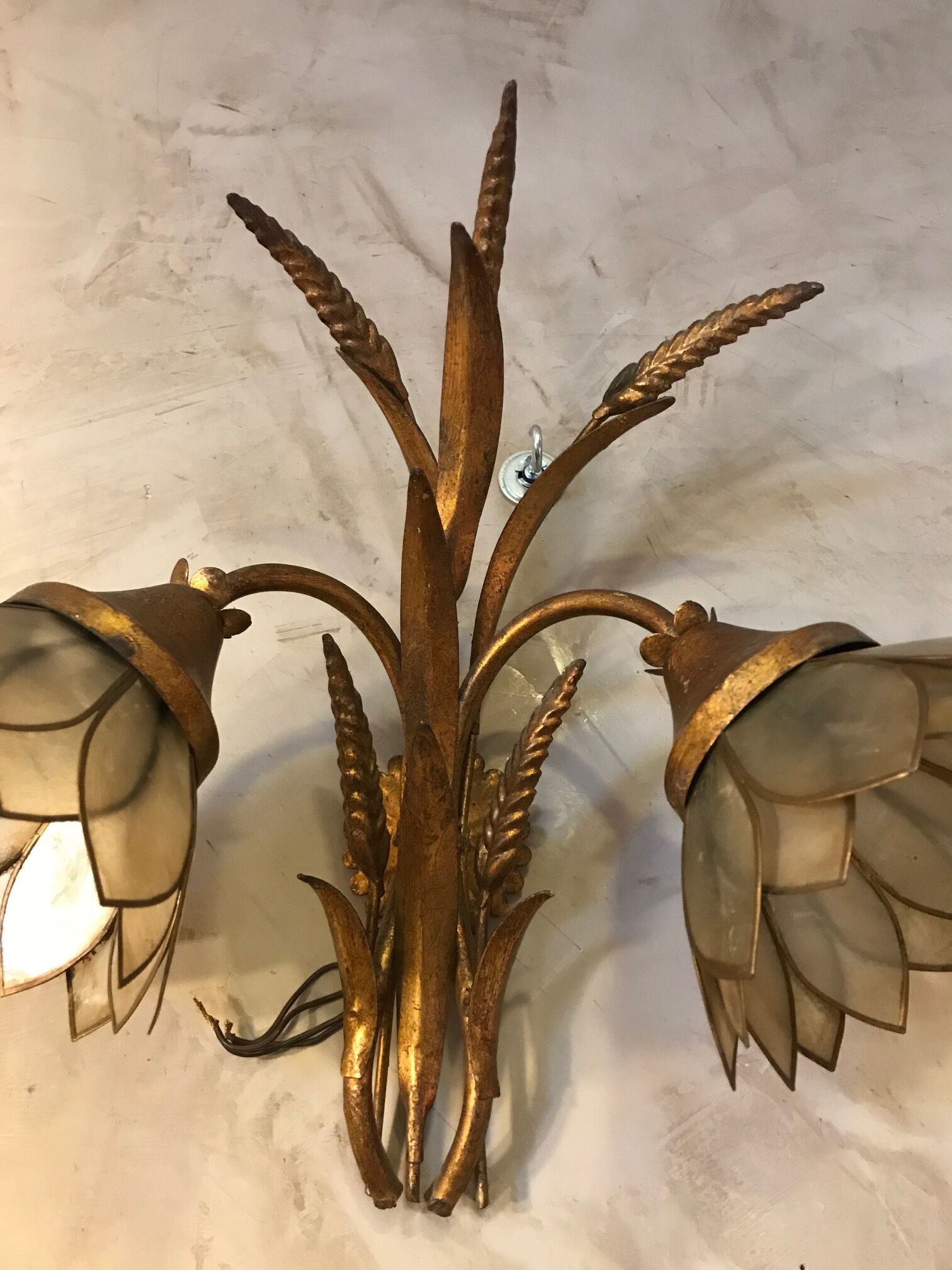 Brass and mother-of-pearl sconces