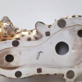 Paire de jaguars combattants en céramique peinte à la main par Giovanni Ronzan, Italie