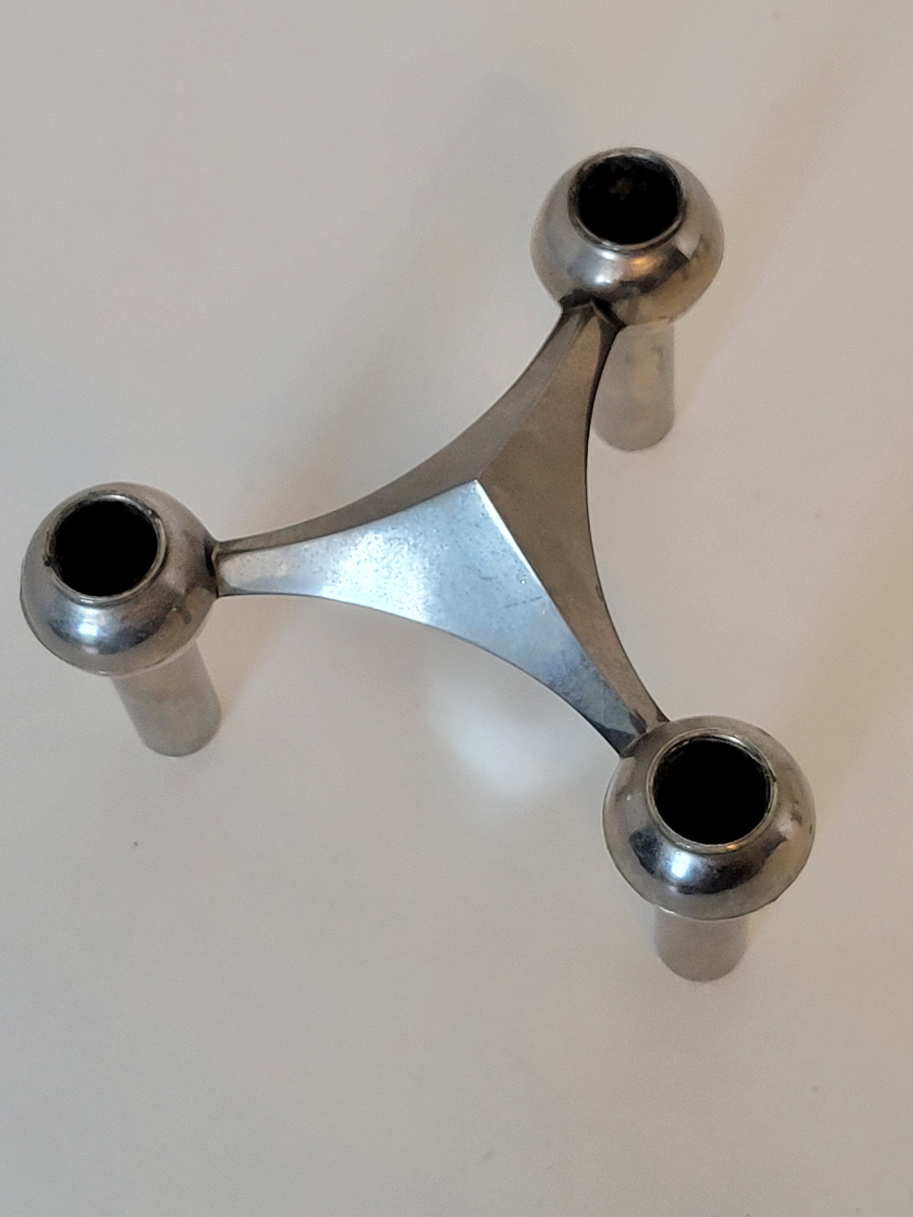 Pair of tripod candle holders design 60s NAGEL STOFF metal