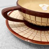 Vintage Longchamp Cup with Saucer – Cream and Brown Checkered Earthenware