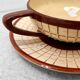 Vintage Longchamp Cup with Saucer – Cream and Brown Checkered Earthenware