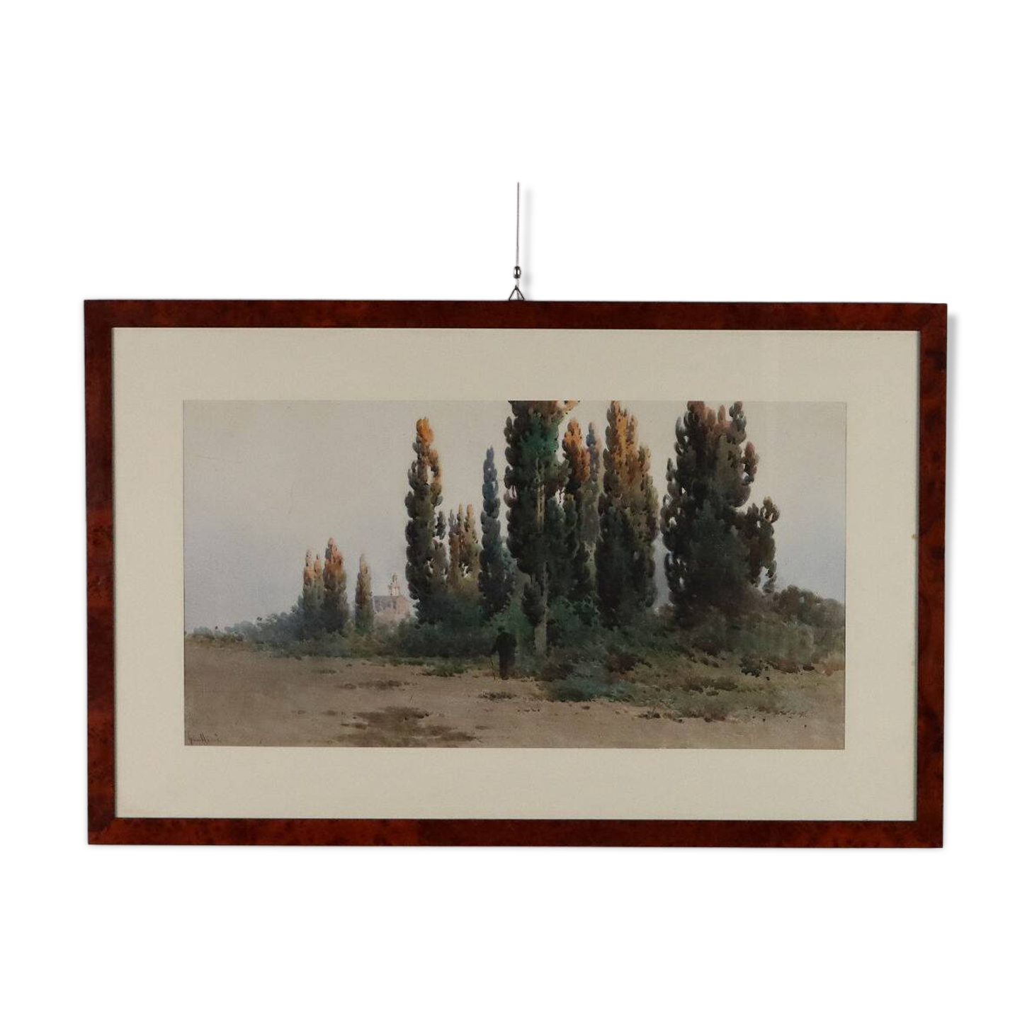 Old painting signed Angelos Giallinas, watercolour on paper from the 1800s.