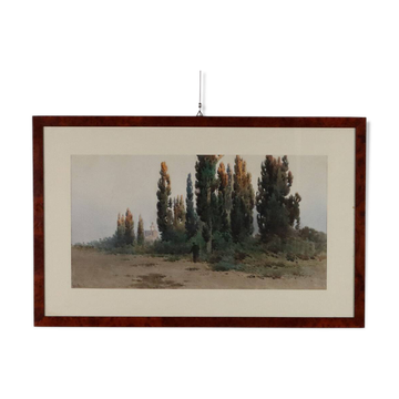Old painting signed Angelos Giallinas, watercolour on paper from the 1800s.