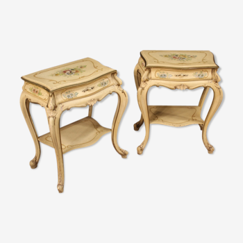 Pair of lacquered, gilded and painted Venetian bedside tables