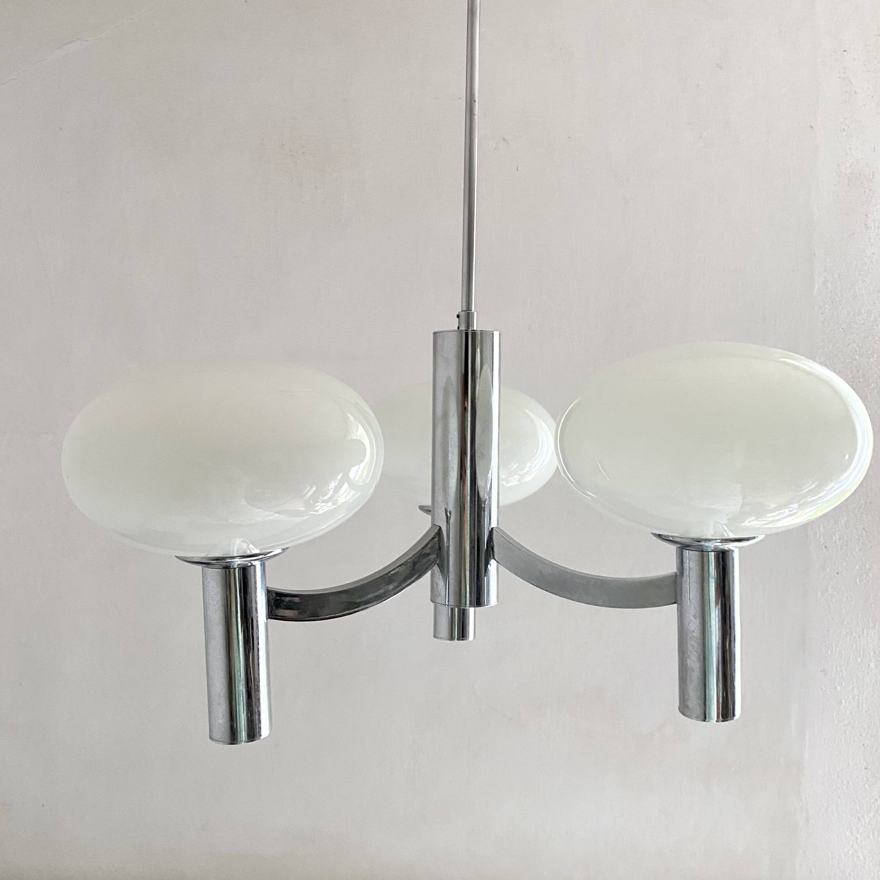 Space age glass and chrome chandelier, Italian design 1970