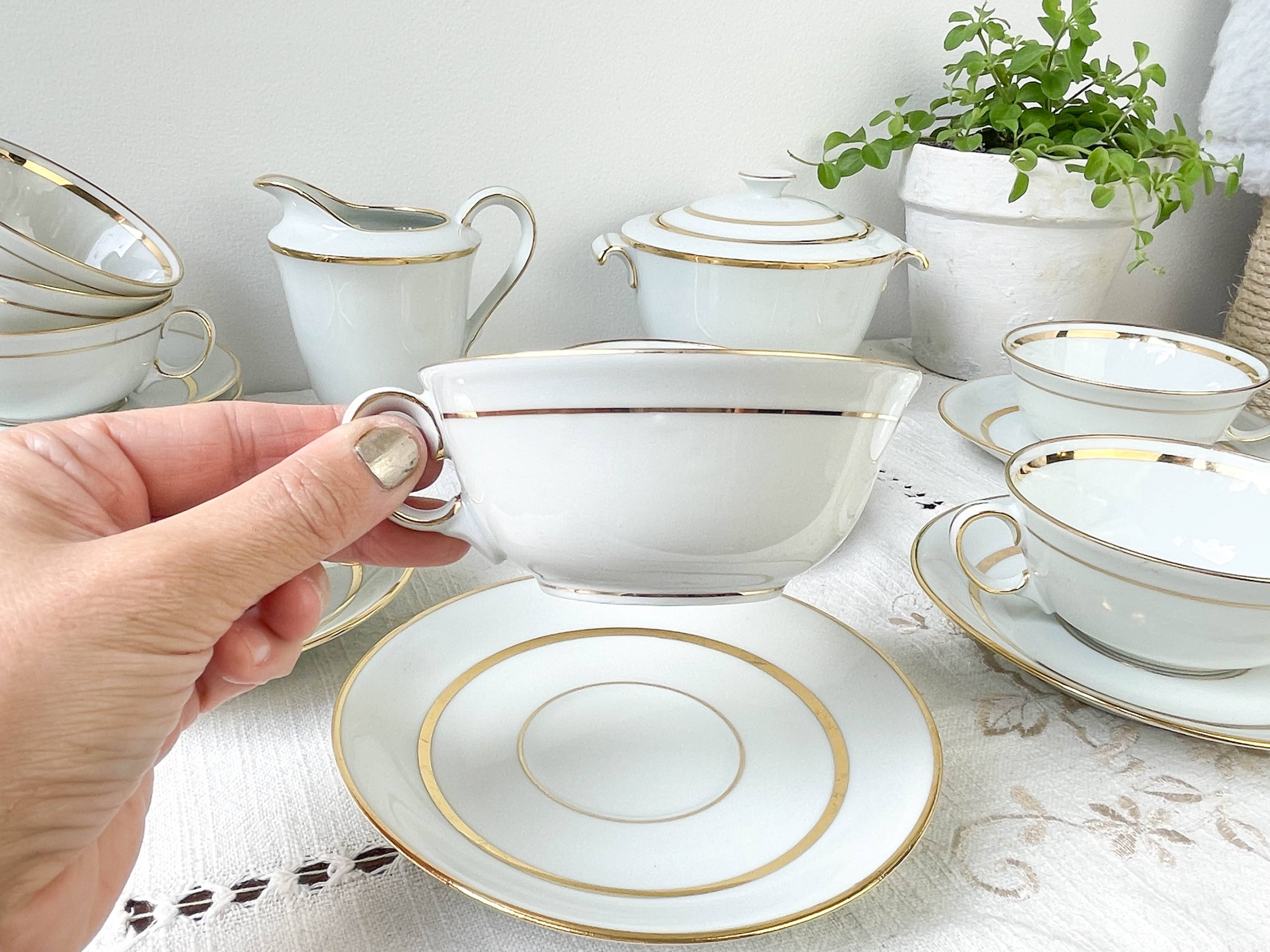 Vintage Bernardaud & Cie Limoges France porcelain tea/coffee set in white and gold