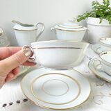 Service à thé/café vintage en porcelaine Bernardaud & Cie Limoges France blanche doré